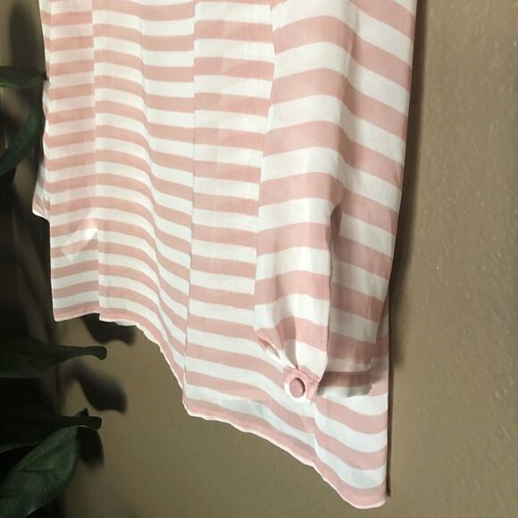 LOFT Pink & White Striped Sheer Blouse - Picture 2 of 4